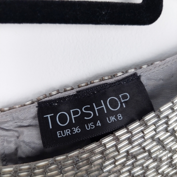 Topshop Silver Grey Beaded Top Size 8 - Picture 5 of 16